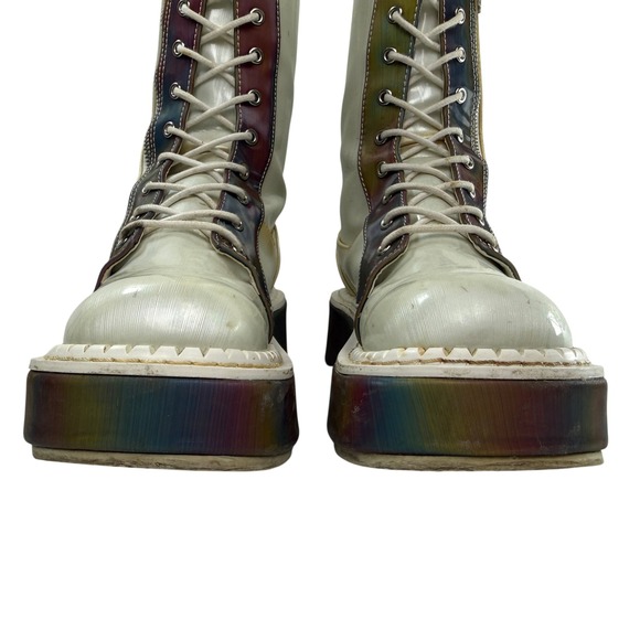 Demonia Emily350 reflective rainbow platform combat boots Size 8.5 vegan leather - Picture 4 of 11